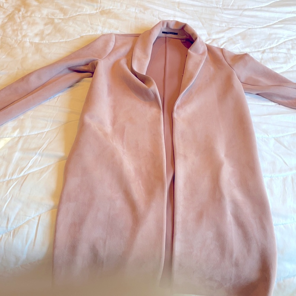 Worn once - tahari pink suede long coat.  Fitted
